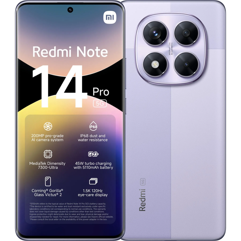 Xiaomi Redmi Note 14 Pro 5G Dual Sim 8GB RAM 256GB - Lavender Purple