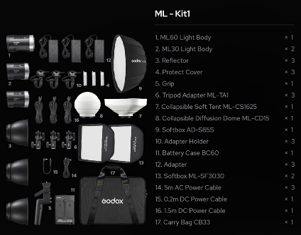 Godox Kit1 con 2 ML30  e 1 ML60 con accessori