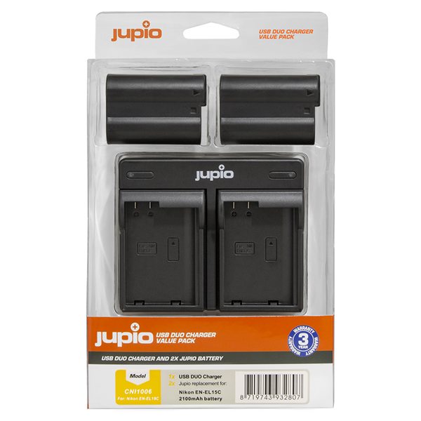 Jupio Value Pack: 2x Batteria EN-EL15C 2100mAh + USB caricatore doppio