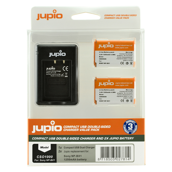 Jupio Value Pack: 2x Batteria NP-BX1 + caricatore USB compatto a due lati