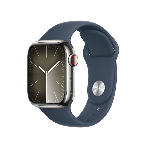 Apple Watch Series 9 MRJ33QL/Una custodia in acciaio inossidabile in argento da 41 mm con Storm Blue Sport Band