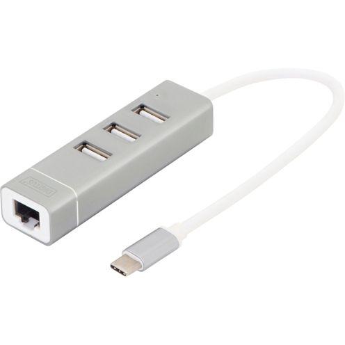 DIGITUS USB tipo C 3-Port Hub plus Fast Ethernet adatt. LAN