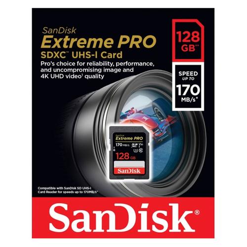 SANDISK SD EXTREME PRO 128GB ( V30; U3; UHS I; C10; R: 170MB/S; W: 90MB/S )